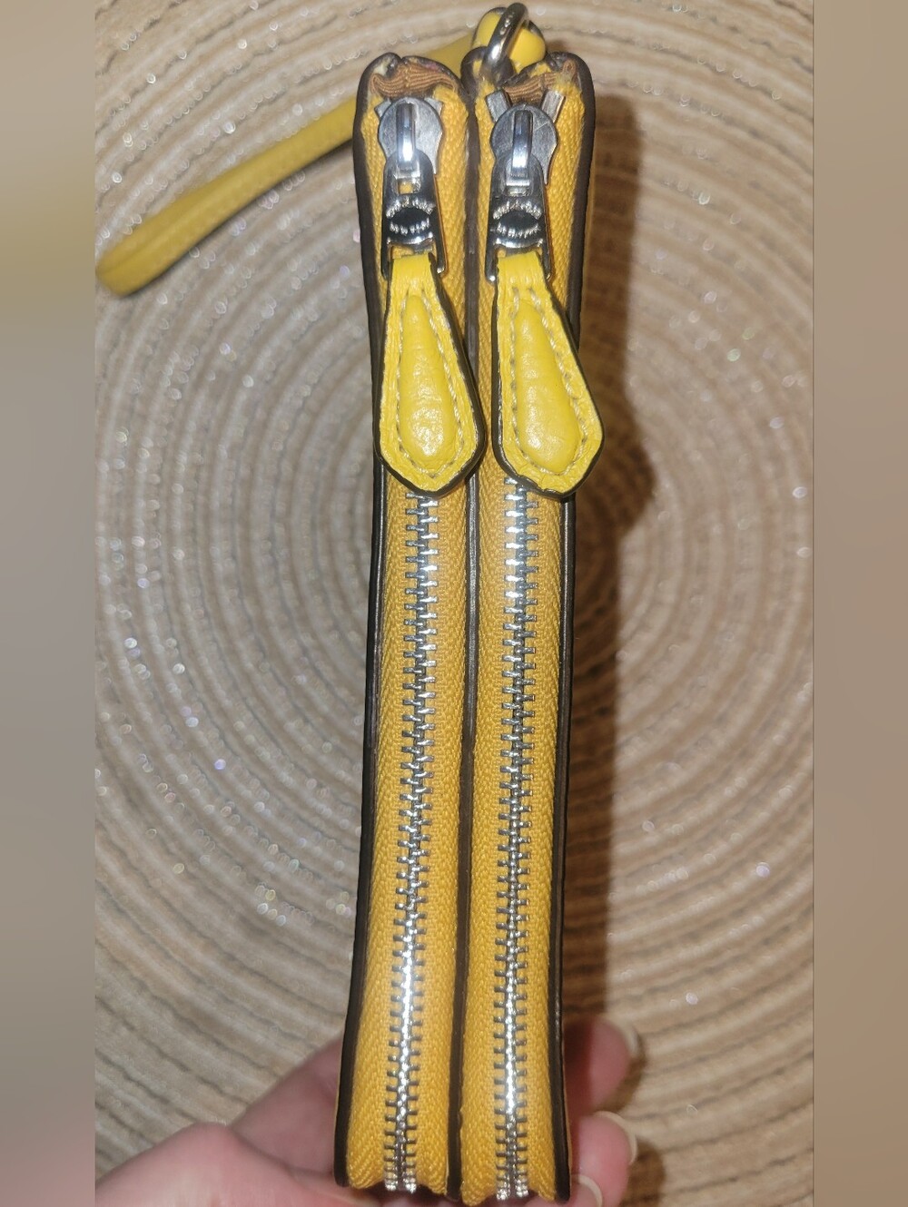 Coach Yellow Pebbled Leather Double Zip Wristlet Clutch - Picture 4 of 6